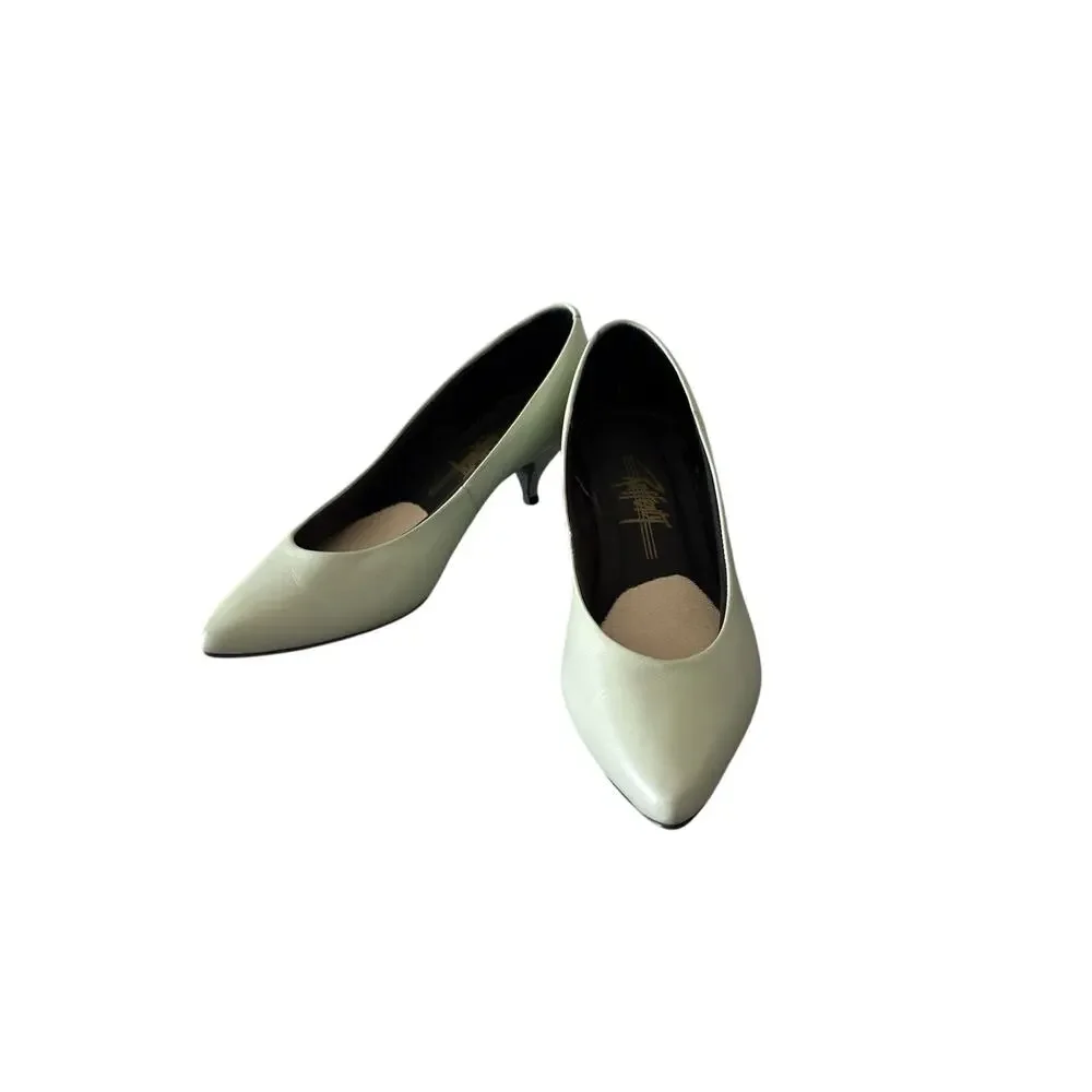 Vintage Rafferty Green Leather Kitten Heel Pumps Size 6.5B Made in Brazil